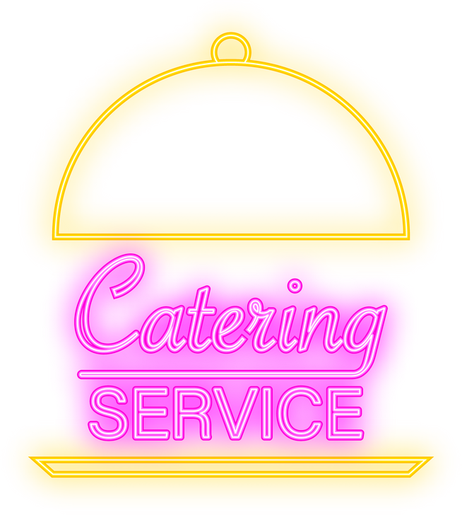 Neon illustration catering service on white background. Vect